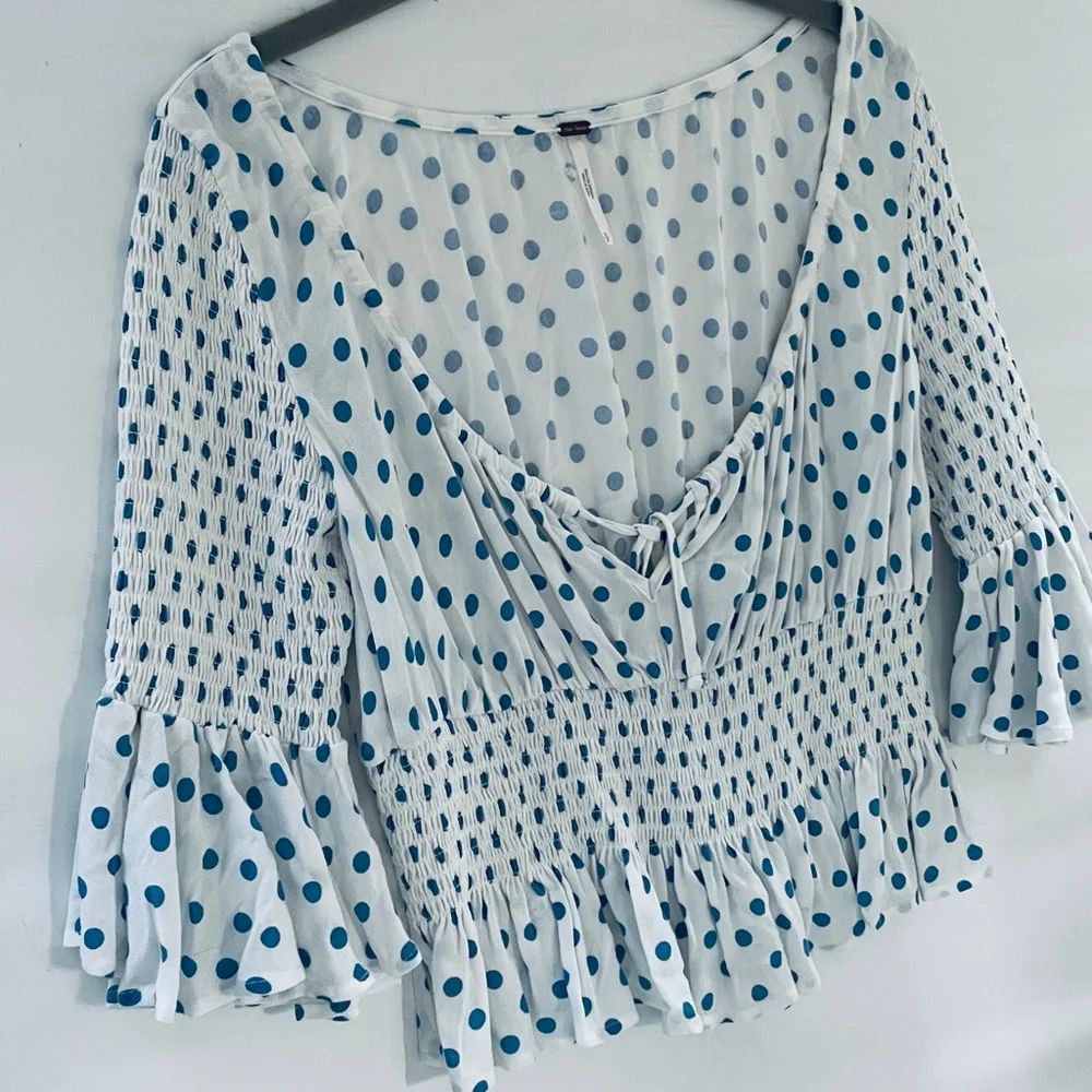 Free People Polka Dot Milkmaid Crop Top Small Cottagecore Boho Festival Fairy
